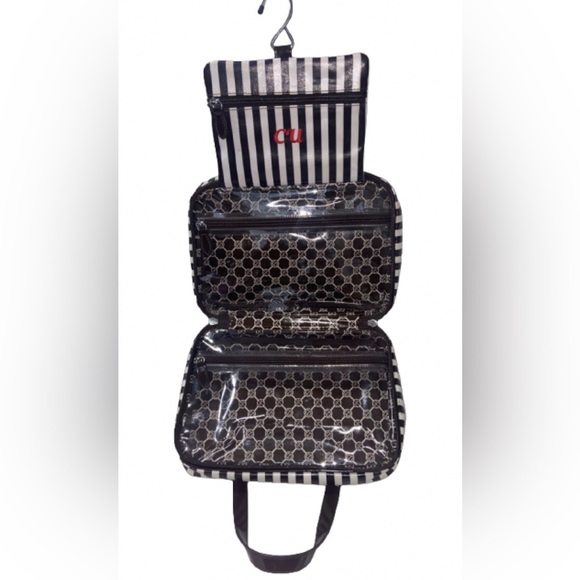 Henri Bendel travel cosmetic bag , minor discoloration on corners, CU initials - Picture 6 of 7